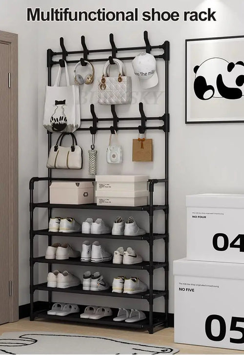 Multi-Layer Shoe Rack aur Coat Rack Storage DIY Clothes Hanger